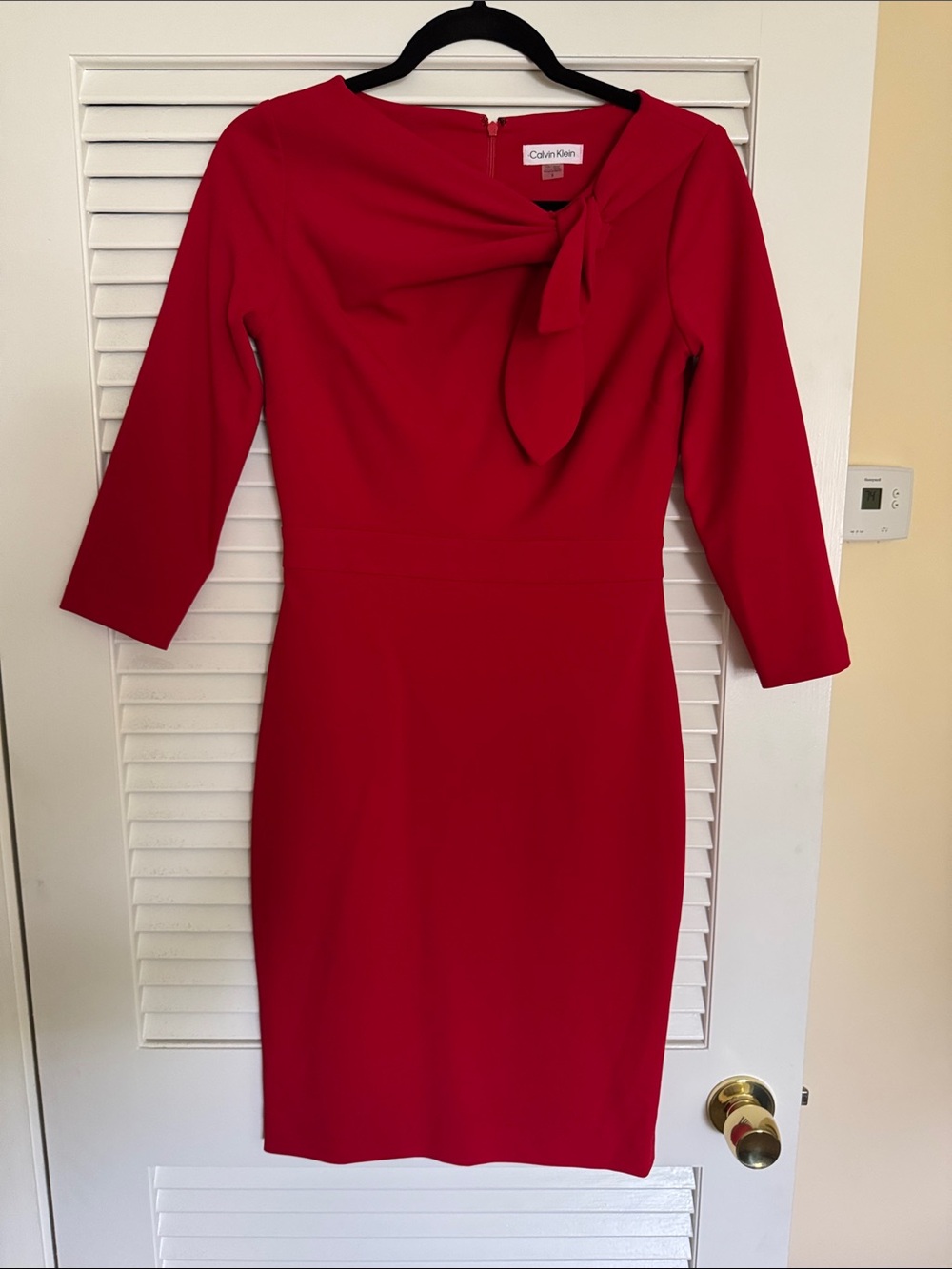 Calvin Klein Red Midi Sheath Dress with Neck Tie
